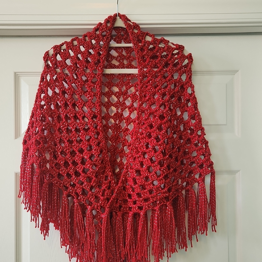 Elegant Red Crochet Shawl